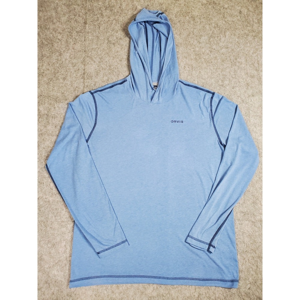 Orvis Hooded Shirt Mens Large Blue Long Sleeve Outdoor Casual Fish Camp Hiking